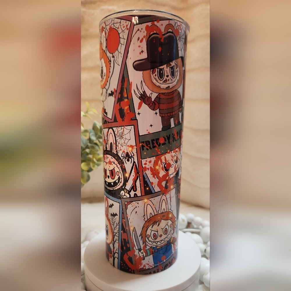 LABUBU Halloween Themed Tumbler with Cartoon Characters. 20oz Hand Crafted.